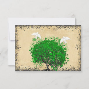 Tarjeta De Confirmación De Asistencia Boda de pájaro de la hoja de corazón de árbol de e