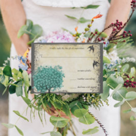 Tarjeta De Confirmación De Asistencia Boda de pájaros de amor del árbol de hoja de coraz