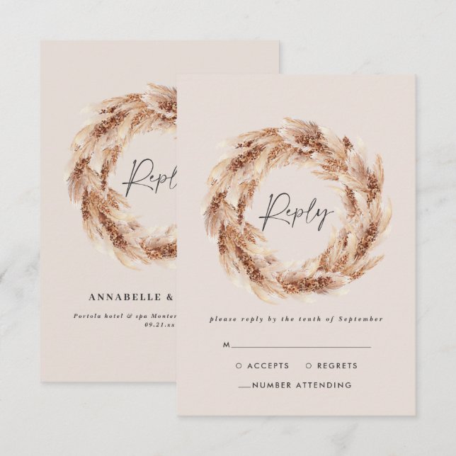 Tarjeta De Confirmación De Asistencia Boda de pasto rústico bohemio moderno (Anverso / Reverso)