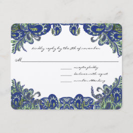 Tarjeta De Confirmación De Asistencia Boda de pavo real azul y verde