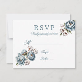 Tarjeta De Confirmación De Asistencia Boda de peonía azul polvorienta y algodón