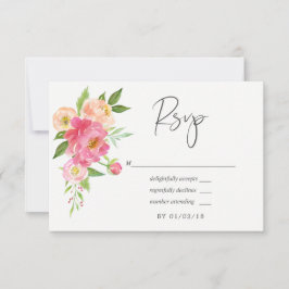 Tarjeta De Confirmación De Asistencia Boda de peonías de acuarela rosa pastel de primave