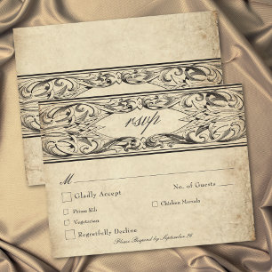 Tarjeta De Confirmación De Asistencia Boda de pergamino negro hasta la muerte vintage