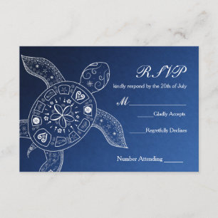 Tarjeta De Confirmación De Asistencia Boda de playa azul blanca de tortuga marina hawaia