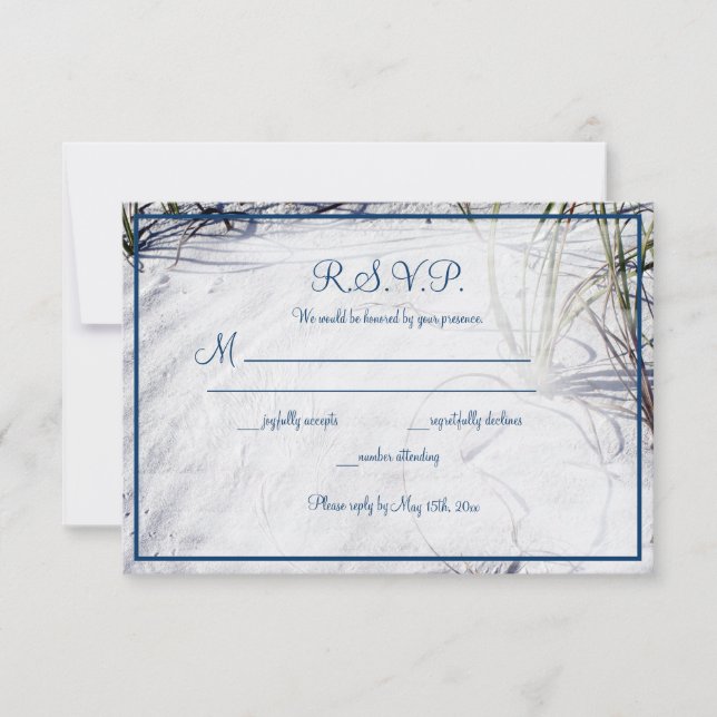 Tarjeta De Confirmación De Asistencia Boda de playa de arena blanca (Anverso)