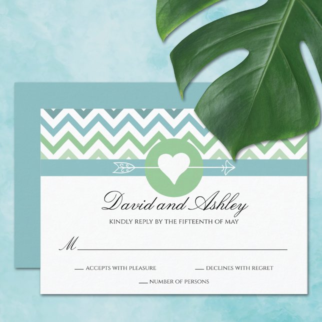 Tarjeta De Confirmación De Asistencia Boda de playa de Heart Arrow Chevron (Subido por el creador)