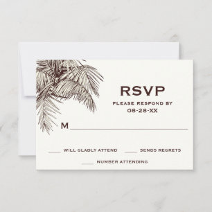 Tarjeta De Confirmación De Asistencia Boda de Playa de Palm Trees Vintage Tropical
