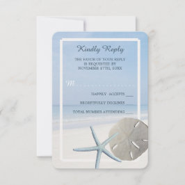 Tarjeta De Confirmación De Asistencia Boda de playa de Sand Dollar y Starfish