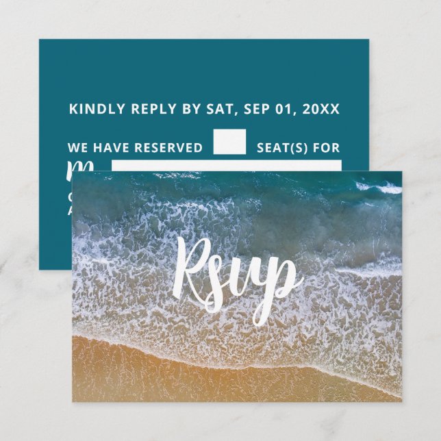 Tarjeta De Confirmación De Asistencia Boda de playa del Mar Azul (Anverso / Reverso)