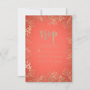 Tarjeta De Confirmación De Asistencia Boda de Playa Elegante Naranja Coral Dorado Modern