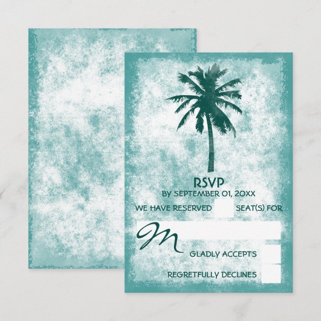 Tarjeta De Confirmación De Asistencia Boda de Playa Tropical Palm Tree (Anverso / Reverso)