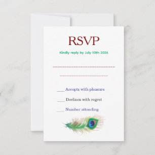 Tarjeta De Confirmación De Asistencia Boda de pluma de pavo real hermoso