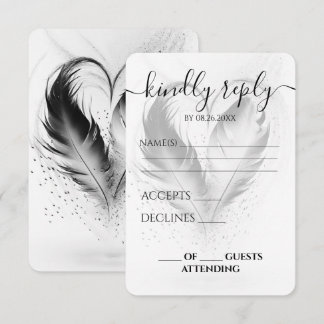 Tarjeta De Confirmación De Asistencia Boda de plumas de corazón personalizadas
