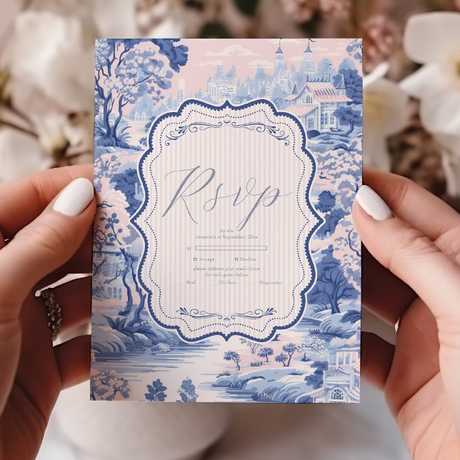 Tarjeta De Confirmación De Asistencia Boda de porcelana floral Chinoiserie Blue White (Subido por el creador)