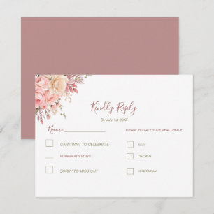 Tarjeta De Confirmación De Asistencia Boda de primavera elegante con rosas rosadas y mar