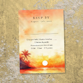 Tarjeta De Confirmación De Asistencia Boda de puesta de sol naranja en la playa con acua