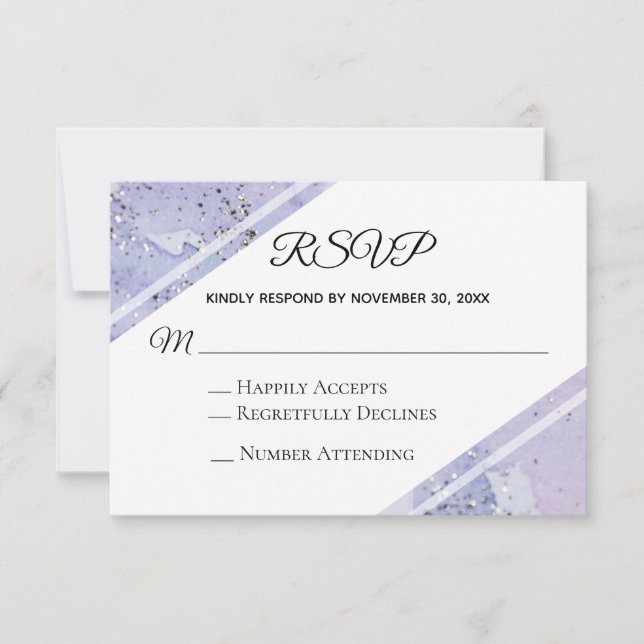 Tarjeta De Confirmación De Asistencia *~* Boda de Purpurina de acuarela elegante abstrac (Anverso)