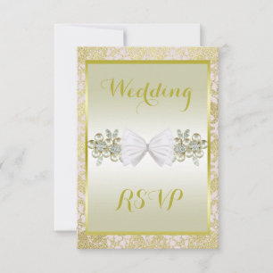 Tarjeta De Confirmación De Asistencia Boda de purpurina dorada, gemas florales de diaman