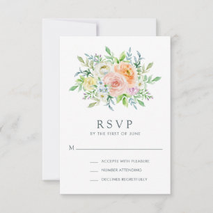Tarjeta De Confirmación De Asistencia Boda de ramo floral de acuarela pastel precioso