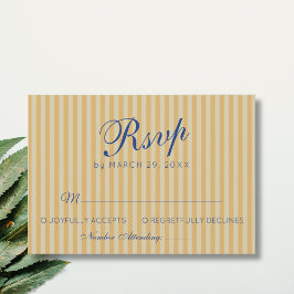 Tarjeta De Confirmación De Asistencia Boda de raya vintage de miel azul marino retro