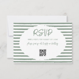 Tarjeta De Confirmación De Asistencia Boda de rayas blancas y verde oliva vintage