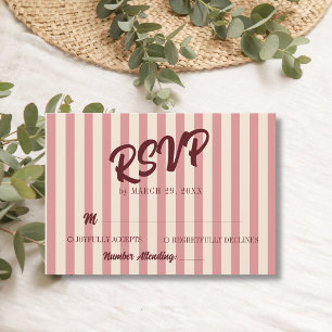 Tarjeta De Confirmación De Asistencia Boda de rayas rosadas retro de Borgoña