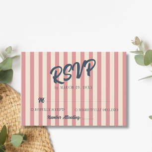 Tarjeta De Confirmación De Asistencia Boda de rayas rosadas y azul marino retro