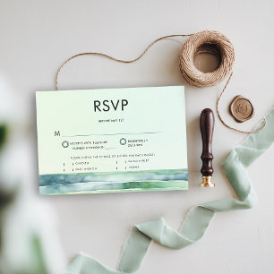 Tarjeta De Confirmación De Asistencia Boda de rayas verdes marinas en la piscina de mare