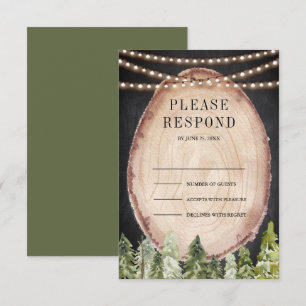Tarjeta De Confirmación De Asistencia Boda de rebanada de madera de bosque de pino rústi
