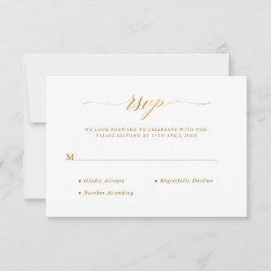 Tarjeta De Confirmación De Asistencia Boda de Relieve metalizado dorado de caligrafía co