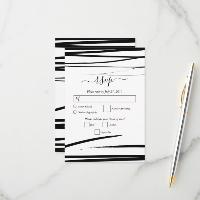 Tarjeta De Confirmación De Asistencia Boda de resumen blanco negro moderno (Anverso/Reverso In Situ)