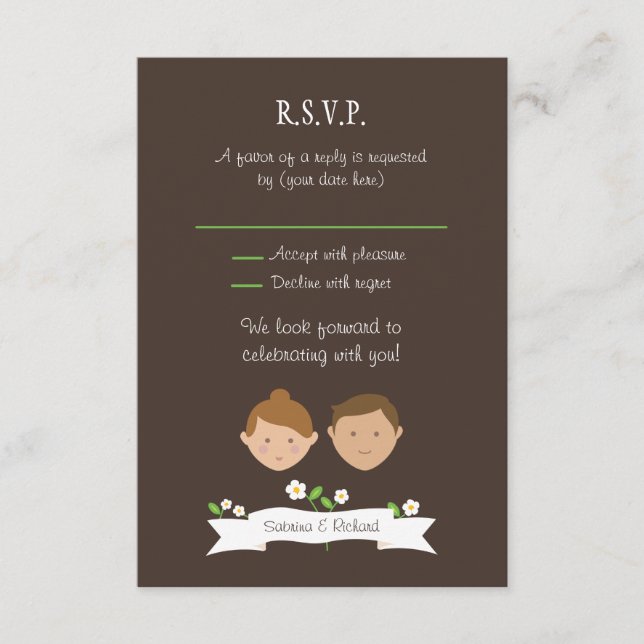Tarjeta De Confirmación De Asistencia Boda de retrato de pareja Personalizado ilustrado (Anverso)
