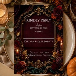 Tarjeta De Confirmación De Asistencia Boda de Romance Oscuro Burgundy & Gold
