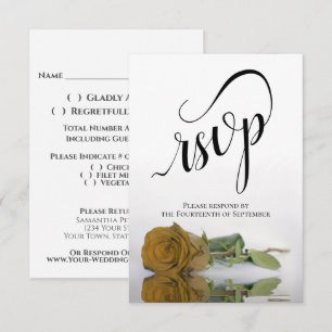 Tarjeta De Confirmación De Asistencia Boda de Rosa Ocre Dorado de Tallo Largo y Elegante