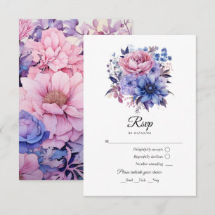 Tarjeta De Confirmación De Asistencia Boda de Rosa Pétalo, Azul Centaurea y Púrpura Malv
