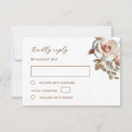 Tarjeta De Confirmación De Asistencia Boda de Rosas 3D en Oro Rosa