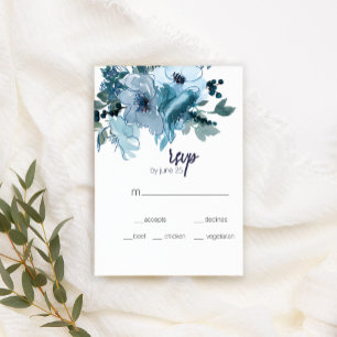 Tarjeta De Confirmación De Asistencia Boda de rosas acuarela azul pastel moderno
