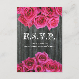 Tarjeta De Confirmación De Asistencia Boda de Rosas Barnwood y Hot Pink