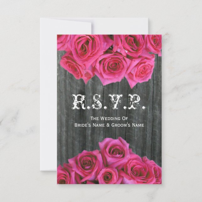 Tarjeta De Confirmación De Asistencia Boda de Rosas Barnwood y Hot Pink (Anverso)