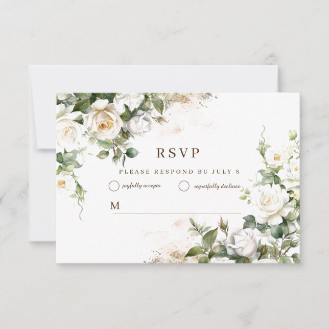Tarjeta De Confirmación De Asistencia Boda de Rosas Blancas Elegante Floral (Anverso)