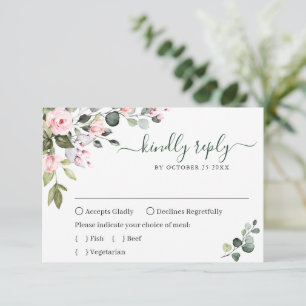 Tarjeta De Confirmación De Asistencia Boda de rosas con toque rosa de eucalipto elegante