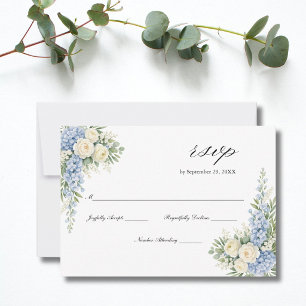 Tarjeta De Confirmación De Asistencia Boda de rosas florales en acuarela de crema azul p