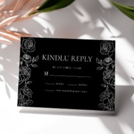 Tarjeta De Confirmación De Asistencia Boda de Rosas franceses en blanco y negro premium