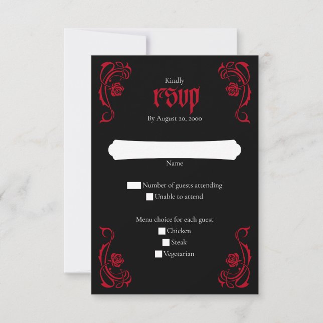 Tarjeta De Confirmación De Asistencia Boda de Rosas Góticos Elegantes (Anverso)