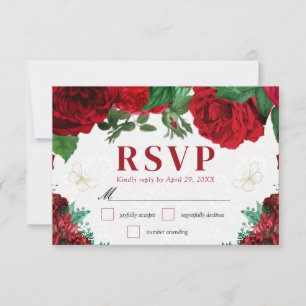 Tarjeta De Confirmación De Asistencia Boda de rosas rojas acuarela