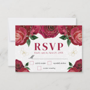 Tarjeta De Confirmación De Asistencia Boda de rosas rojas y doradas al acuarela