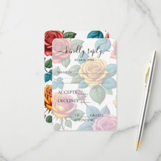 Tarjeta De Confirmación De Asistencia Boda de Rosas Vintage Coloridas Personalizadas