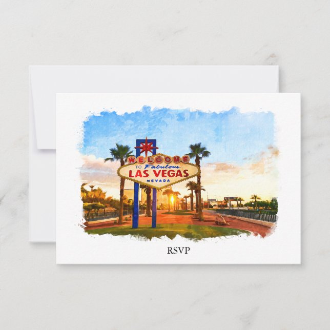 Tarjeta De Confirmación De Asistencia Boda de Rótulo de acuarela Las Vegas (Anverso)