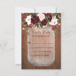 Tarjeta De Confirmación De Asistencia Boda de Rubor Rustic Floral Mason Jar Burgundy