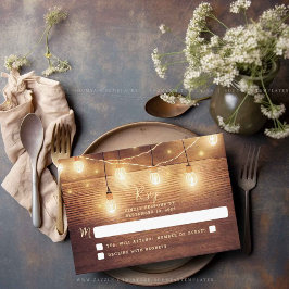 Tarjeta De Confirmación De Asistencia Boda de Rústico Country Wood String Lights